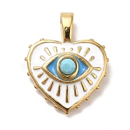 Ion Plating(IP) 304 Stainless Steel Pendants, with Enamel, Golden, Heart with Eye, White, 22x17.5x6mm, Hole: 6x3.5mm(X-STAS-H175-02G)