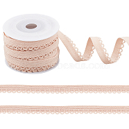 Nylon Elastic Cord, Flat with Laciness, Garment Accessories, Misty Rose, 12mm, about 10.94 Yards(10m)/Roll(EC-NB0001-06B)