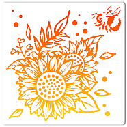 PET Plastic Hollow Out Drawing Painting Stencils Templates, Square, Creamy White, Sunflower Pattern, 300x300mm(DIY-WH0244-221)