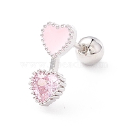 Double Heart Cat Eye Stud Earrings for Women, Pink Cubic Zirconia Earrings with Screw Back Ball Tragus, Platinum, 11.5x5x2.5mm, Pin: 0.7mm(EJEW-A065-08P)