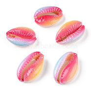 Printed Cowrie Shell Beads, No Hole/Undrilled, Hot Pink, 18.5~22x13~14.5x6~7.5mm(SSHEL-ZX006-06B)