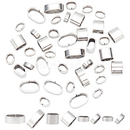 40Pcs 4 Styles 201 Stainless Steel Slide Charms/Slider Beads, For Leather Cord Bracelets Making, Oval, Stainless Steel Color, 3.1~8x8.2~15x5.6~9.2mm, Hole: 6~12.5x3~6.5mm, 10pcs/style(STAS-BC0003-65)