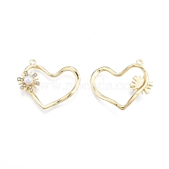 Alloy Rhinestone Pendants, with Acrylic Pearl Beads, Heart with Flower, Light Gold, 38.5x40.5x8.5mm, Hole: 2mm(FIND-A017-05LG)