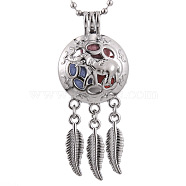 Alloy Diffuser Locket Pendants, with Elephant Pattern, Excluding Chain, Woven Net/Web with Feather, Platinum, 55x24mm(BOTT-PW0001-052P-D)