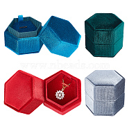 Nbeads 4Pcs 4 Colors Velvet Jewelry Box, with Linen and PU Leather, for Ring & Necklace Box, Hexagon, Mixed Color, 5.55x6.3x5.8cm, Inner Diameter: 4.3x5cm, 1pc/color(VBOX-NB0001-05)