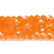 Transparent Electroplate Glass Beads Strands, AB Color Plated, Faceted, Bicone, Orange, 4x4mm, Hole: 0.8mm, about 87~98pcs/strand, 12.76~14.61 inch(32.4~37.1cm)(GLAA-F029-4mm-A23)
