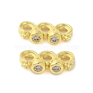 Rack Plating Brass Pave Clear Cubic Zirconia Spacer Bars, Flower Links, Long-Lasting Plated, Lead Free & Cadmium Free, Real 18K Gold Plated, 4.5x10.5x2.5mm, Hole: 1.5mm(KK-B088-11B-G)