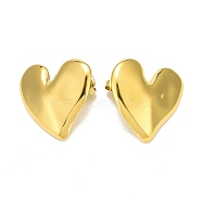 Ion Plating(IP) 304 Stainless Steel Stud Earrings, Heart, Real 14K Gold Plated, 22x23mm(EJEW-K268-06G)