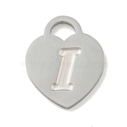 304 Stainless Steel Pendants, Laser Cut, Heart with Letter Charm, Stainless Steel Color, Letter I, 15x12x1mm, Hole: 3x3.5mm(FIND-M017-01P-I)