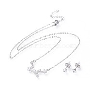304 Stainless Steel Jewelry Sets, Brass Micro Pave Cubic Zirconia Pendant Necklaces and 304 Stainless Steel Stud Earrings, with Ear Nuts/Earring Back, Twelve Constellations, Clear, Virgo, 465x1.5mm(SJEW-F211-01B-P)