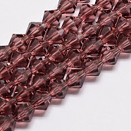 Imitate Austrian Crystal Bicone Glass Beads Strands, Grade AA, Faceted, Medium Violet Red, 6x6mm, Hole: 1mm, about 44~47pcs/strand, 24.5~25cm(GLAA-F029-6x6mm-05)