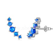 Rhodium Plated 925 Sterling Silver Stud Earrings, with Synthetic Opal, with S925 Stamp, Real Platinum Plated, 17.5x6mm(EJEW-P257-02P)