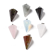Natural & Synthetic Gemstone Pendants, with Platinum Tone Brass Findings, Faceted Cone, 25~28x15~16x13~14mm, Hole: 2x6mm(G-F714-02)