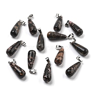 Natural Rhodonite Pendants, with Stainless Steel Snap On Bails, Drop, 28~30x10~12mm, Hole: 6x4mm(G-T081-29)