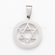 304 Stainless Steel Pendants, for Jewish, Star of David, Stainless Steel Color, 25x21.5x1.5mm, Hole: 5x8mm(STAS-F106-23P)