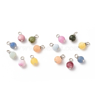 7Pcs 7 Styles Gemstone Charms, Natural White Jade & TaiWan Jade & Blue Aventurine & Aquamarine, Frosted, with Antique Silver & Platinum Alloy and Iron Findings, Mixed Dyed and Undyed, Round, 15x8.5mm, Hole: 3mm, 1pc/style(PALLOY-JF01636)