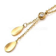 Teardrop Vacuum Plating 304 Stainless Steel Lariat Necklaces, with Rhinestone, Golden, 15.24 inch(38.7cm)(NJEW-G125-08G)