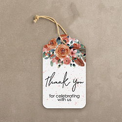 Thanksgiving Themed Paper Hang Gift Tags, with Hemp Cord, Flower Pattern, Tags: 7x4cm, 50pcs/bag(PAAG-PW0001-160H)