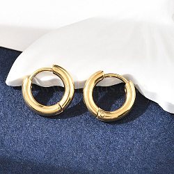 Ion Plating(IP) 304 Stainless Steel Hoop Earrings, Manual Polishing Huggie Earrings, Real 18K Gold Plated, 10 Gauge, 13x2.5mm, Pin: 0.9mm(±0.1mm), Inner Diameter: 8mm(EJEW-P177-G-13)