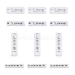 304 Stainless Steel Pendants, Rectangle with Word Love, Stainless Steel Color, 17~20x5~6x1mm, Hole: 1.5mm, 20pcs/box(STAS-UN0012-33)