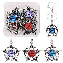6Pcs 3 Colors Glass Pendants, with Antique Silver Plated Alloy Findings, Star with Evil Eye, Mixed Color, 47x44x9mm, Hole: 7x4mm, 2pcs/color(FIND-SZ0003-01)