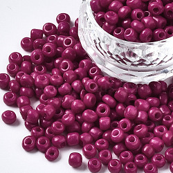 6/0 Glass Seed Beads, Baking Paint, Round Hole, Round, Medium Violet Red, 4~5x3~5mm, Hole: 1.2~1.5mm, about 4500pcs/Pound(SEED-S058-A-F451)