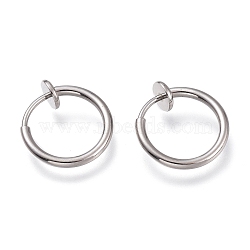 304 Stainless Steel Retractable Clip-on Hoop Earrings, For Non-pierced Ears, with Spring Findings, Stainless Steel Color, 13x0.8~1.5mm(X-STAS-O135-01E)