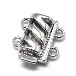 Anti-Tarnish Rhodium Plated 925 Sterling Silver Box Clasps, Multi-Strand Clasps, with 925 Stamp, Rectangle, Platinum, 12x11x4.5mm, Hole: 1.2mm(STER-L057-016P)