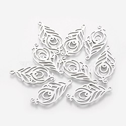 Tarnish Resistant 201 Stainless Steel Pendants, Feather, Stainless Steel Color, 30x14x1.1mm, Hole: 1mm(STAS-Q201-T404)