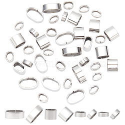 40Pcs 4 Styles 304 Stainless Steel Slide Charms/Slider Beads, For Leather Cord Bracelets Making, Oval, Stainless Steel Color, 3.1~8x8.2~15x5.6~9.2mm, Hole: 6~12.5x3~6.5mm, 10pcs/style(STAS-BC0003-65)