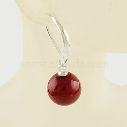 Dyed Shell Round Earrings, with Alloy Finding, Dark Red, 28mm, pin: 0.8mm(EJEW-R065-07)