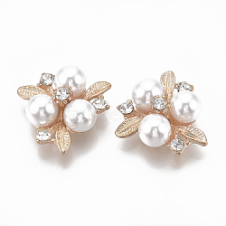 Alloy Cabochons, with Rhinestone and ABS Plastic Imitation Pearl, Flower, Creamy White, Light Gold, 23x23x9mm(X-PALLOY-S065-06)