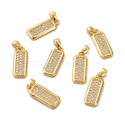 Brass Micro Pave Clear Cubic Zirconia Pendants, Long-Lasting Plated, Rectangle, Real 18K Gold Plated, 18.5x7x2mm, Hole: 4x2.5mm(ZIRC-P086-17G)
