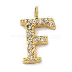 Ion Plating(IP) 304 Stainless Steel Micro Pave Cubic Zirconia Pendants, Golden, Letter A~Z Charms, Letter F, 12.5x7.5x2mm, Hole: 2mm(STAS-Z107-03G-06)