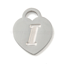 Non-Tarnish 304 Stainless Steel Pendants, Laser Cut, Heart with Letter Charm, Stainless Steel Color, Letter I, 15x12x1mm, Hole: 3x3.5mm(FIND-M017-01P-I)