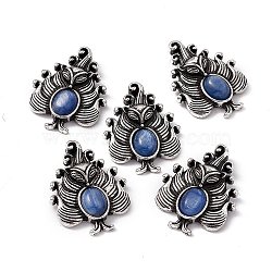 Natural Kyanite/Cyanite/Disthene Pendants, Nine-Tailed Fox Charms, with Antique Silver Color Brass Findings, 30x23x6mm, Hole: 4x2mm(KK-A173-01AS-06)