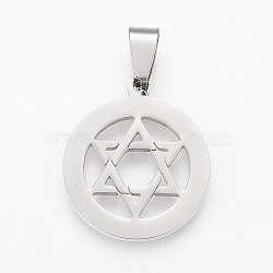 Tarnish Resistant 304 Stainless Steel Pendants, for Jewish, Star of David, Stainless Steel Color, 25x21.5x1.5mm, Hole: 5x8mm(STAS-F106-23P)