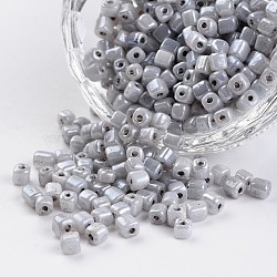6/0 Cube Ceylon Round Hole Glass Seed Beads, Gray, 3.5~4x2.5~3mm, Hole: 0.5mm, about 5500pcs/450g(SEED-I002-F149)