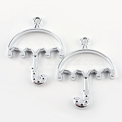Rack Plating Alloy Open Back Bezel Pendants, For DIY UV Resin, Epoxy Resin, Pressed Flower Jewelry, Hollow, Umbrella, Cadmium Free & Nickel Free & Lead Free, Silver Color Plated, 42.8x31.8x3.5mm, Hole: 3mm(PALLOY-S047-19D-FF)
