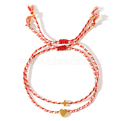 2Pcs 2 Styles Adjustable Cotton Rope Cord Braided Bracelets for Women, Mixed Shapes(KD1876)