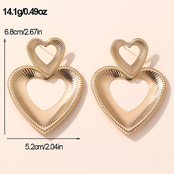 Iron Dangle Stud Earrings for Women, Golden, Heart, 68x52mm