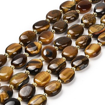 Natural Tiger Iron Beads Strands, with Seed Beads, Oval, 11~12x9~10x4.5~5mm, Hole: 1mm, about 29pcs/strand, 15.35''(39cm)