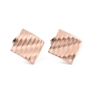 Ion Plating(IP) 304 Stainless Steel Stud Earring Finding, with Hole, Rhombus, Rose Gold, 16.5x16.5x1.5mm, Hole: 1.4mm, Pin: 0.8mm
