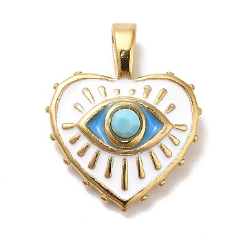 Ion Plating(IP) 304 Stainless Steel Pendants, with Enamel, Golden, Heart with Eye, White, 22x17.5x6mm, Hole: 6x3.5mm