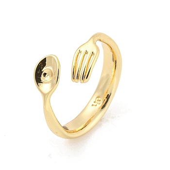 Spoon & Fork Brass Open Cuff Rings, Long-Lasting Plated, Golden, US Size 6 3/4(17.1mm)