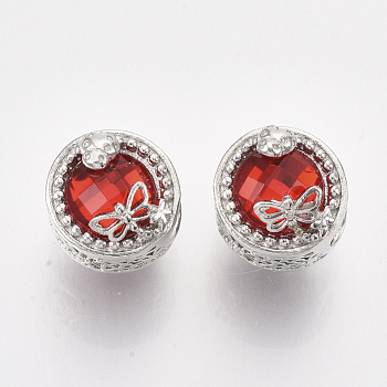 Platinum Plated Alloy Beads, with Rhinestones, Large Hole Beads, Flat Round with Dragonfly, Hyacinth, 12x14mm, Hole: 4.5mm