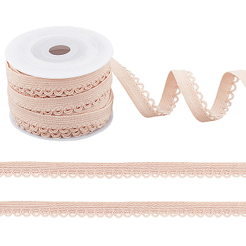 Nylon Elastic Cord, Flat with Laciness, Garment Accessories, Misty Rose, 12mm, about 10.94 Yards(10m)/Roll