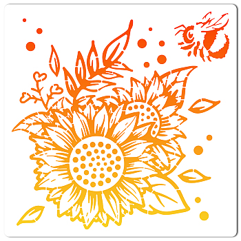 PET Plastic Hollow Out Drawing Painting Stencils Templates, Square, Creamy White, Sunflower Pattern, 300x300mm