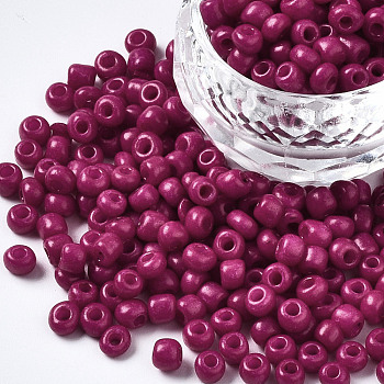 6/0 Glass Seed Beads, Baking Paint, Round Hole, Round, Medium Violet Red, 4~5x3~5mm, Hole: 1.2~1.5mm, about 4500pcs/Pound