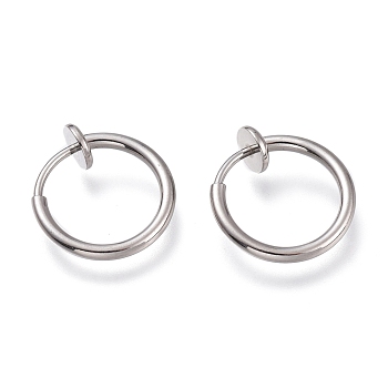304 Stainless Steel Retractable Clip-on Hoop Earrings, For Non-pierced Ears, with Spring Findings, Stainless Steel Color, 13x0.8~1.5mm